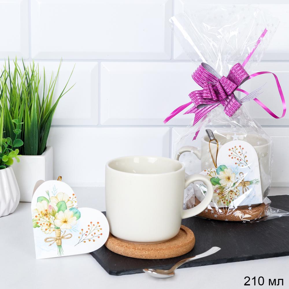 Подарочный набор Кружка 210 мл с подставкой под горячее + ложка / TF-502 /уп/ в подарочной упаковке/ АКЦИЯ