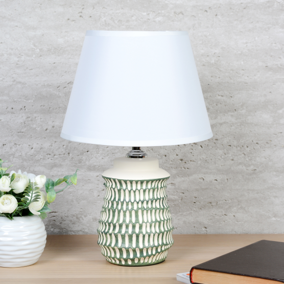 Светильник настольный 36 см белый абажур зеленое основание / YM22026 /уп 24/713805
