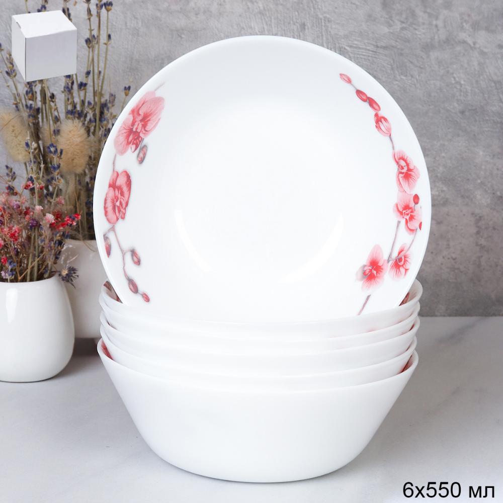 Набор суповых тарелок 6 штук 550 мл 155 мм Евро / LGW-60 (6755) /уп 6/ Орхидея на ветке
