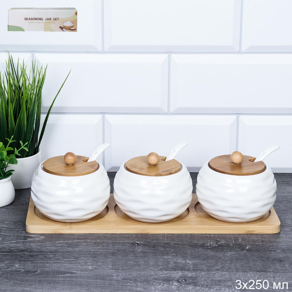 Набор для специй 3 предмета 250 мл с ложкой / CF078 /уп 24/ на деревянной подставке