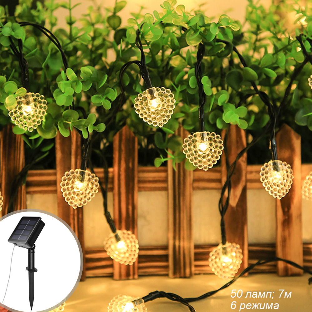 Гирлянда с питанием от солнечных элементов Сердца / FN-902 /уп 50/ 7 метров 50 ламп