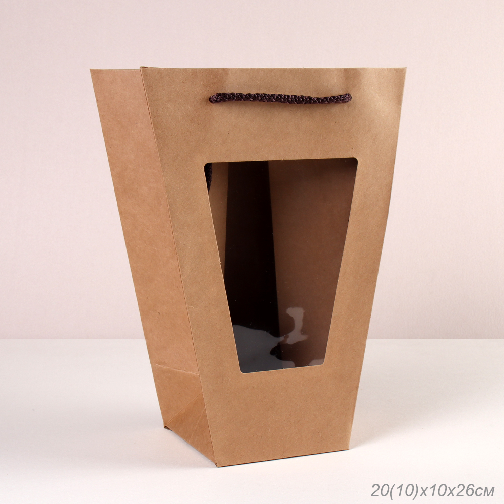 Пакет подарочный с окном 26х20х10х10 / 904-50 /уп 10/300/крафт