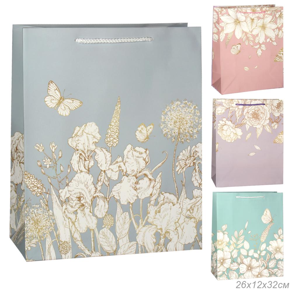 Пакет подарочный 26х32х12см Цветы / 5306L /уп 12/384/210 г