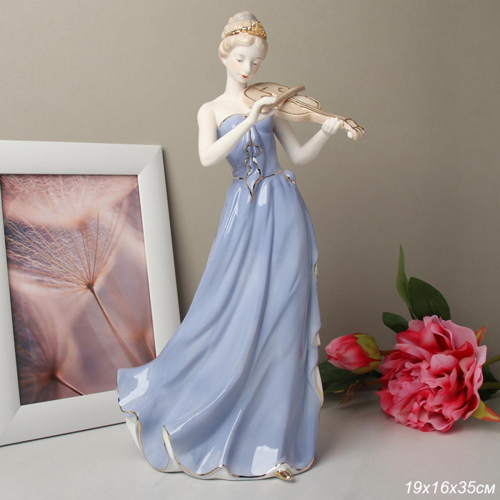 Статуэтка Дама музыкант 35 см / HW-35 /уп 12/синее платье