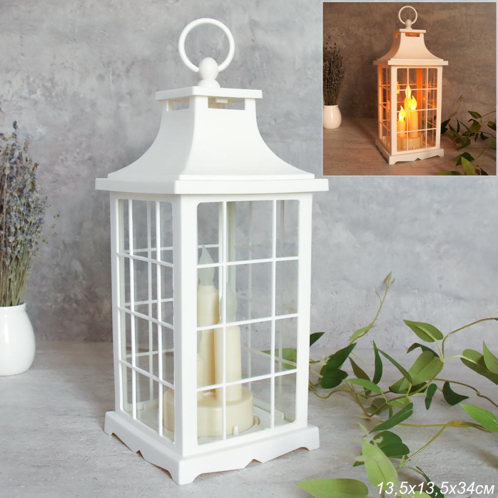 Светильник фонарь настольный Новогодний 33 см три свечи / YR2369W /уп 24/от батареек