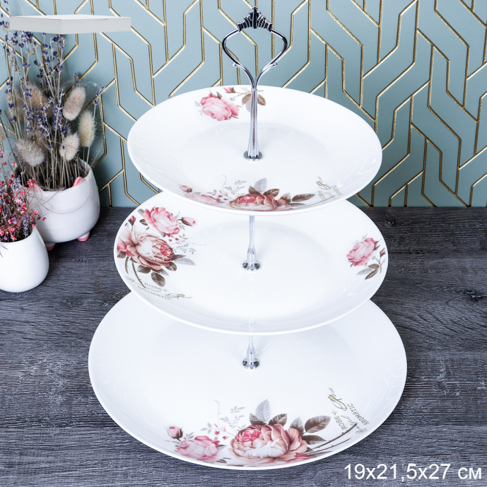 Ваза для сервировки 3-х ярусная Евро канапе для фуршета / DPG-3/LYGP75/85/105 (20032) /уп 12/ Чайная роза