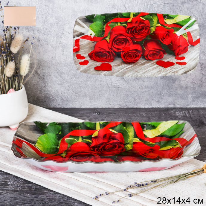 Блюдо для слоеных салатов 28 см / S440611W Y044 GREY Букет роз /уп 36/ цветная коробка / 731760