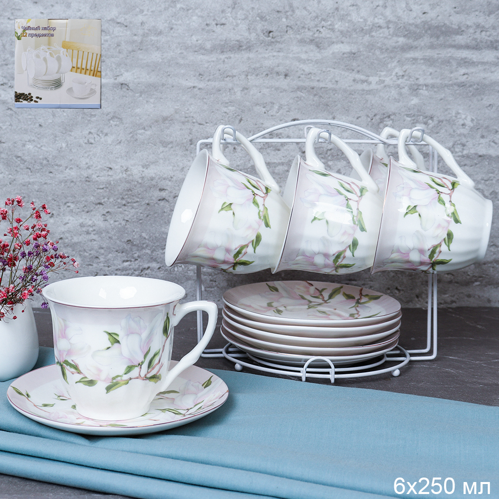 Чайный набор 12 предметов 250 мл MS / GF1-12MS /уп 8/ Магнолия костяной фарфор