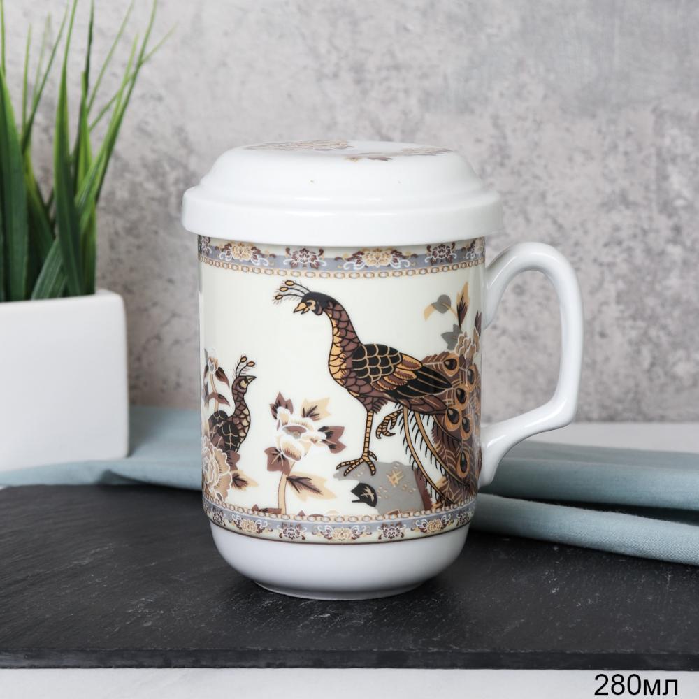 Кружка для заваривания чая с ситом / FS-11.1 /уп 36/ Цветочные узоры