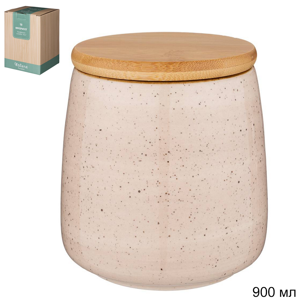 Банка с дереянной крышкой Bronco nature 900 мл / 263-1104 /кремовая/13x12 см