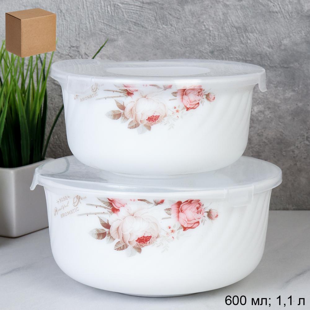 Салатник с крышкой 2 предмета 600 мл, 1100 мл / GRAY-HDW3B (6916) / Чайная роза
