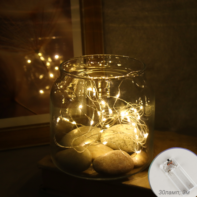Гирлянда светодиодная нить 3 м 30 LED / GN23 /уп 200/теплый белый/ Посуда
