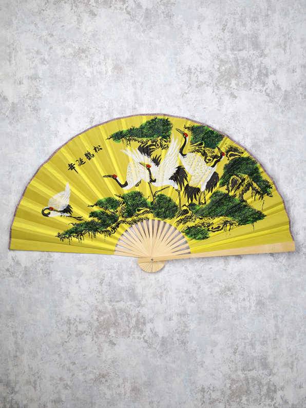 Веер 63 см бамбуковая основа Зеленый с Птицами / 622-12 /уп 75/742905