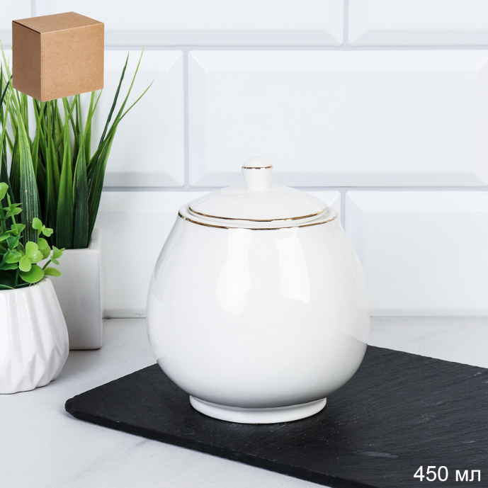 Банка для меда 450 мл Золото Белая / GA10-SP Gold /уп 36/ костяной фарфор/738589