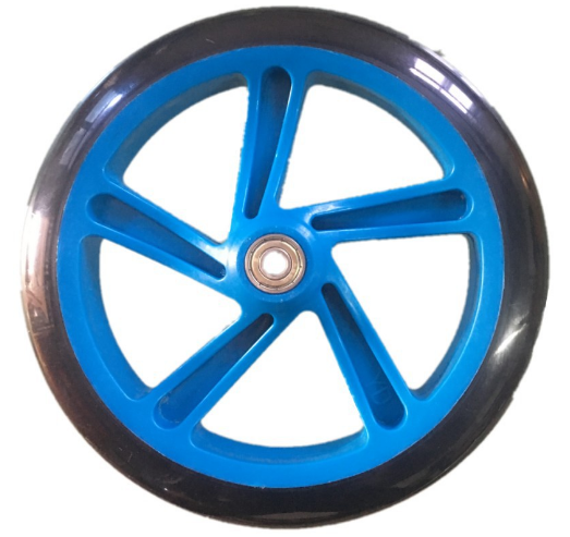 Колесо PU для самоката, обод пластиковый 200/40/28 мм с 2 подшипниками ABEC-7 /уп 32/ черное-синее