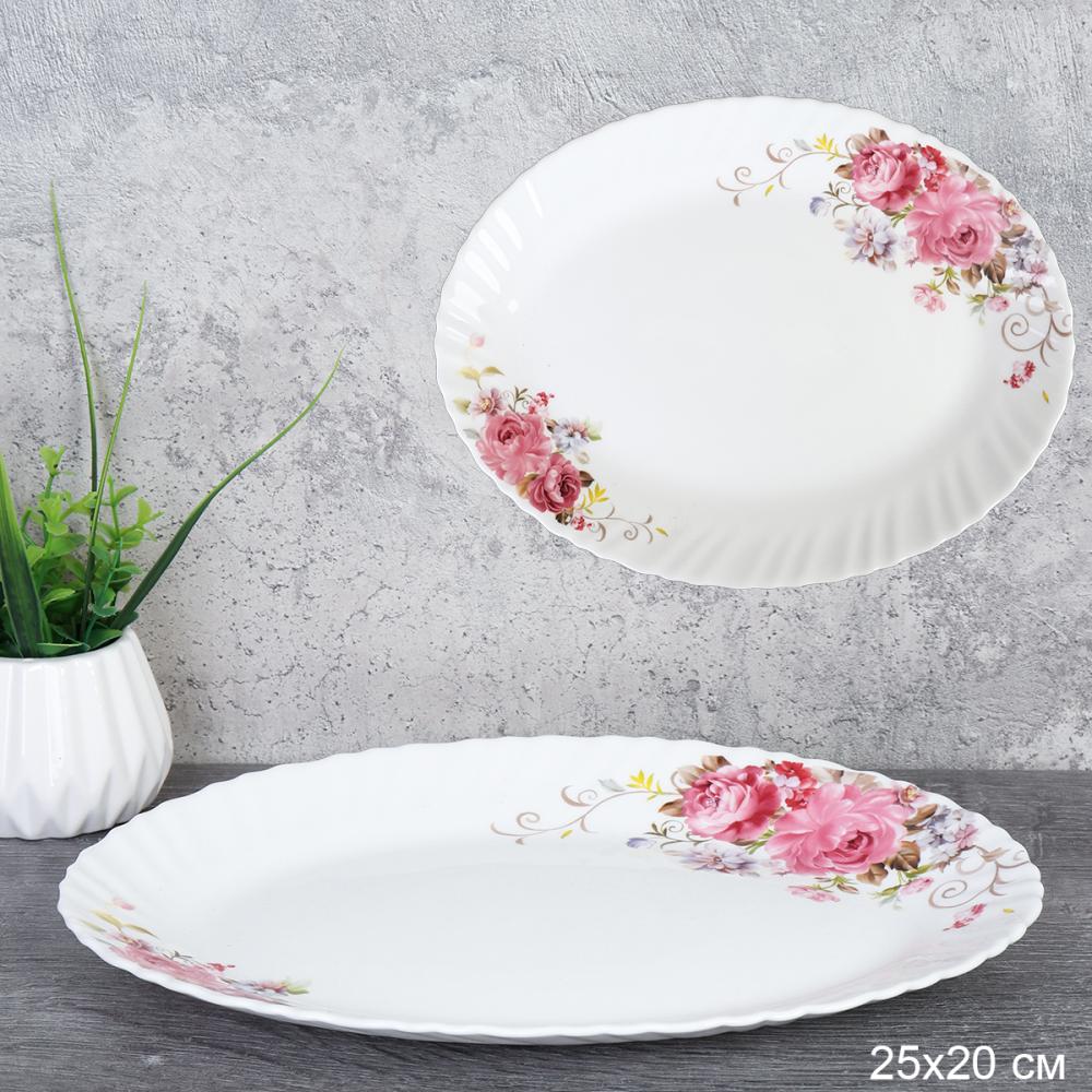 Блюдо 200 мм овальное/ 20/LHK6810 (19010) / Розовая композиция / ШТУЧНО