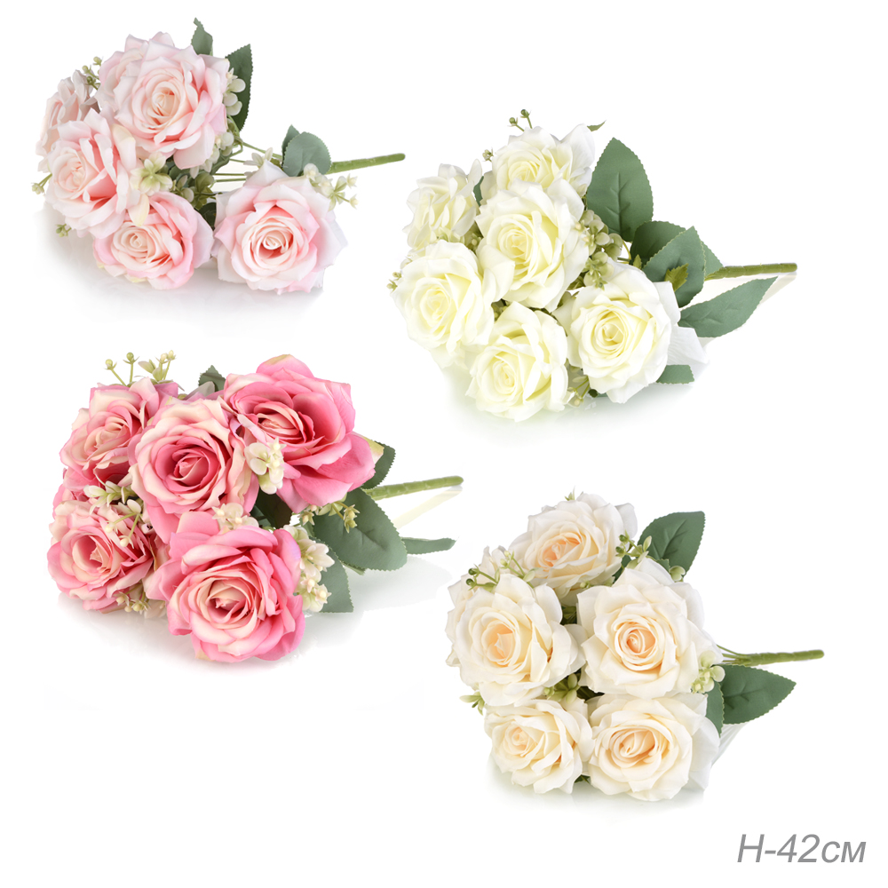 Цветок искусственный Букет роз 45 см / GT41-26 /уп 75/300/