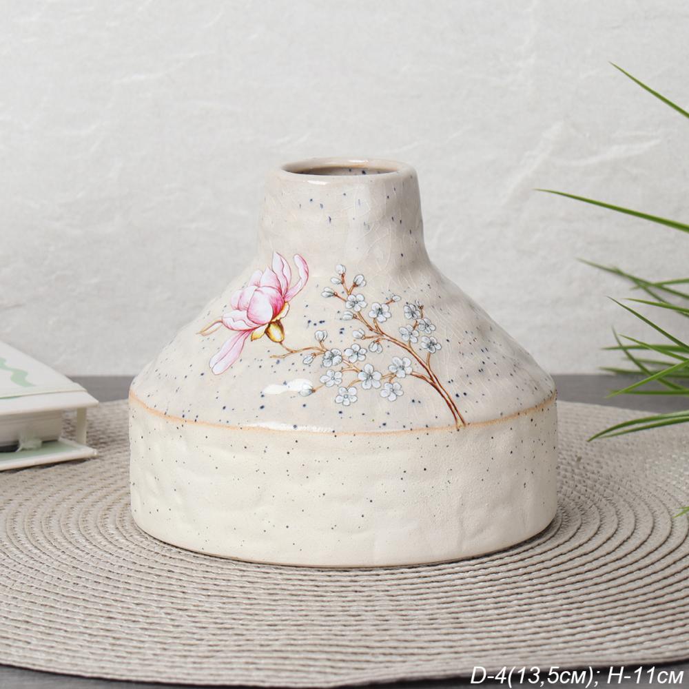 Ваза 11 см Цветок бело розовый / FLN-46-7 /уп 27/А без и/уп