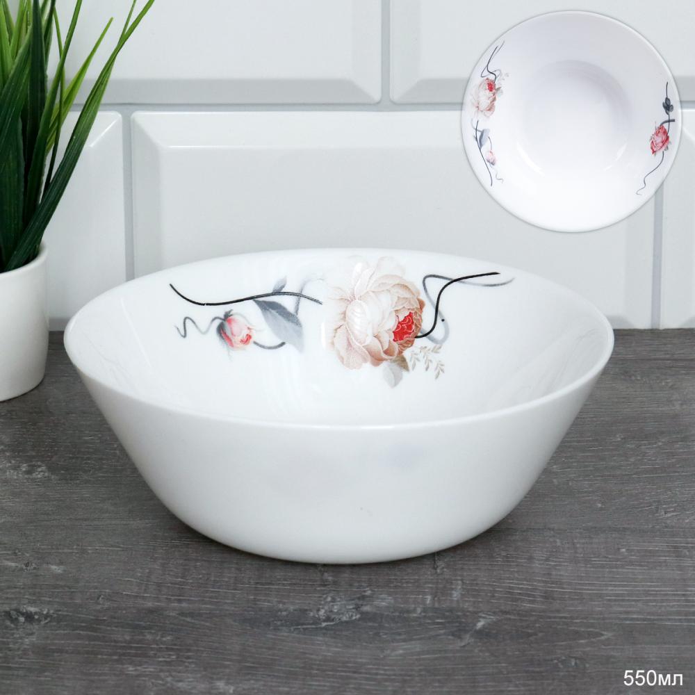 Салатник 550 мл 155 мм ЕВРО тарелка глубокая / LGW-60 (7315) /уп 72/ Чайная роза на ветке