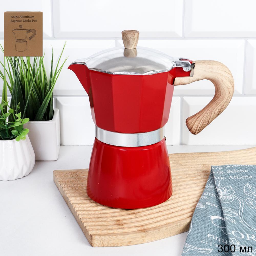 Кофеварка гейзерная 300 мл 6 чашек Красная / RX300-543 /уп 36/