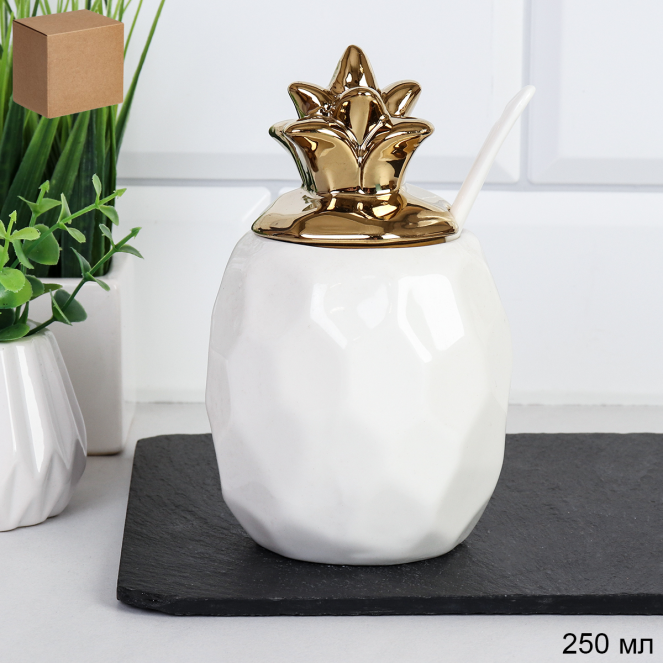 Банка для специй 250 мл с ложкой Ананас / CF432 /уп 54/ белая