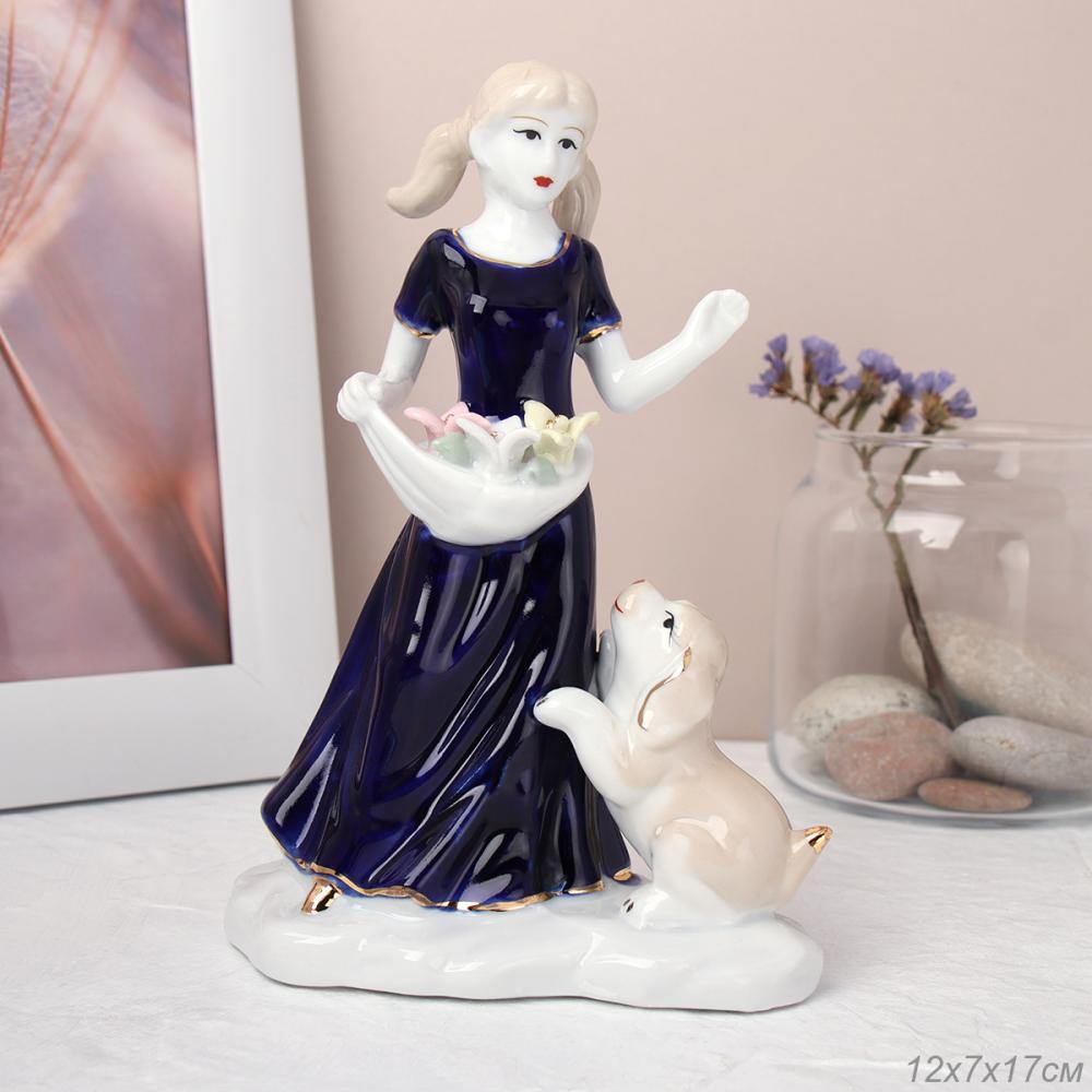 Статуэтка Девочка с собакой 17 см / W706 /уп 60/кобальт