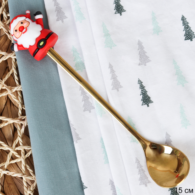 Ложка чайная золото силикон Дед мороз / А-100 /уп 300/ Новогодняя