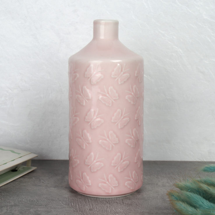 Ваза 20 см Бабочки розовая YBN-68 (уп 12) 733285