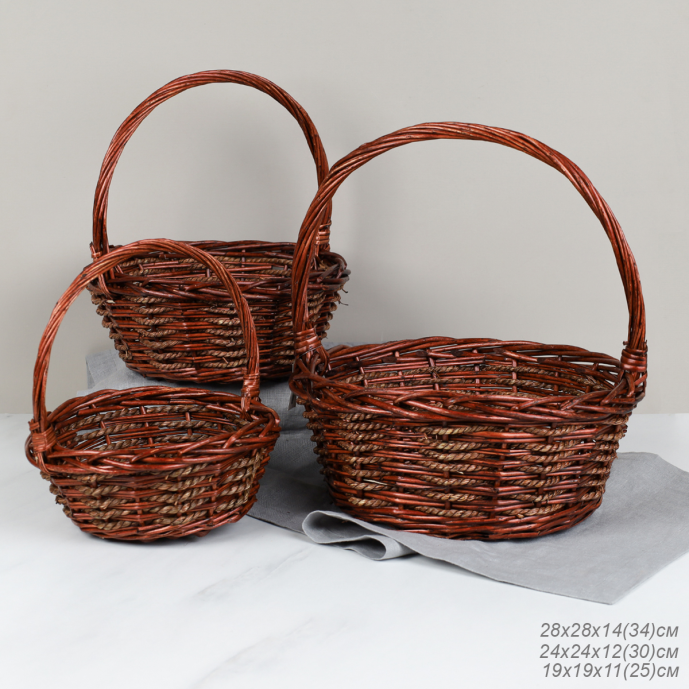 Корзина плетеная 3 штуки 33х12/27х10/22х9 см / S/3 22-42 /уп 28/круглая 735662