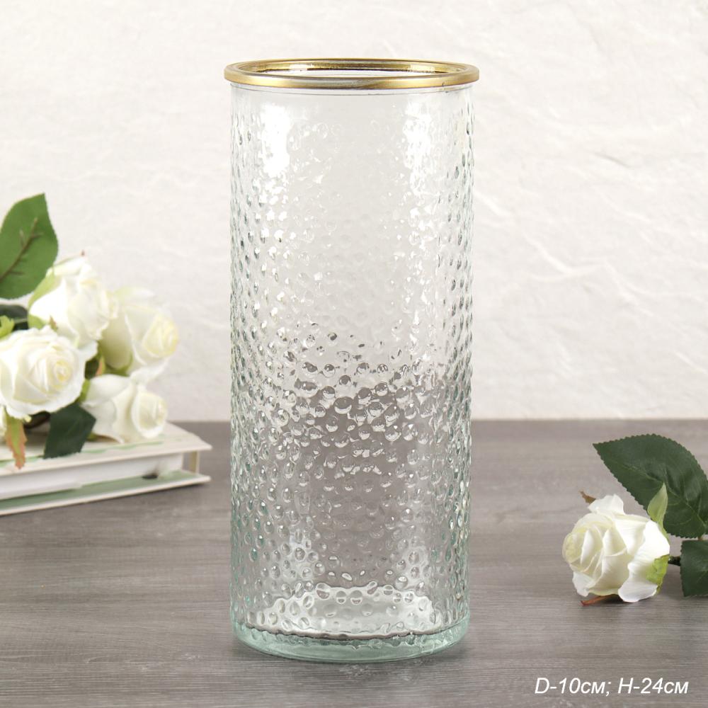 Ваза для цветов 24 см прозрачная с золотой каймой / WRD-112 /уп 24/ без и/уп