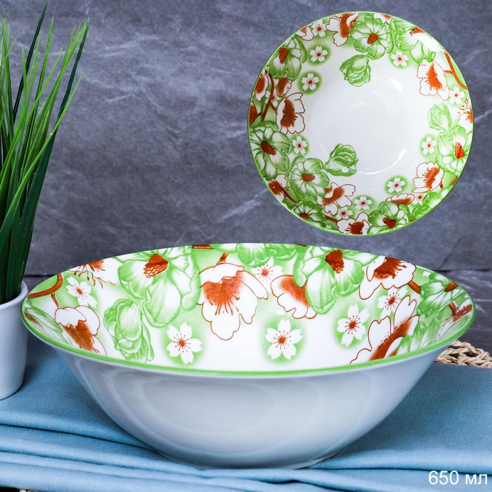 Тарелка глубокая суповая 650 мл / 4805-2 (уп 72) Зеленые цветы по канту