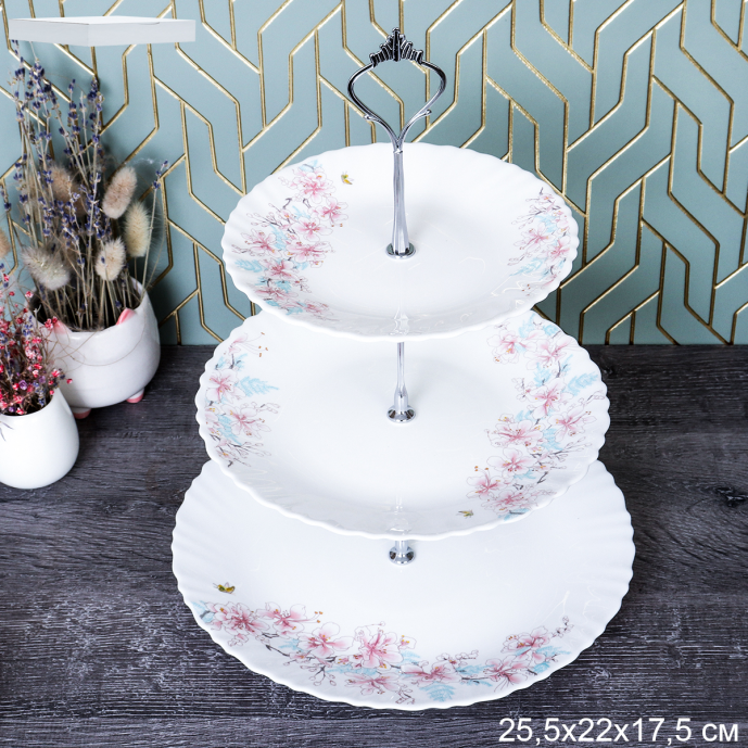 Ваза для фруктов 2-х ярусная 17,5 см, 25,5 см / WG-3/LXP70/85/100 (23014) / Нежность АКЦИЯ