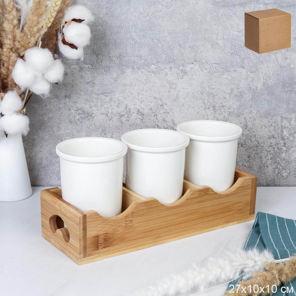 Подставка для столовых приборов 3 штуки / ZPJ5022085 /уп 12/ бамбуковая подставка