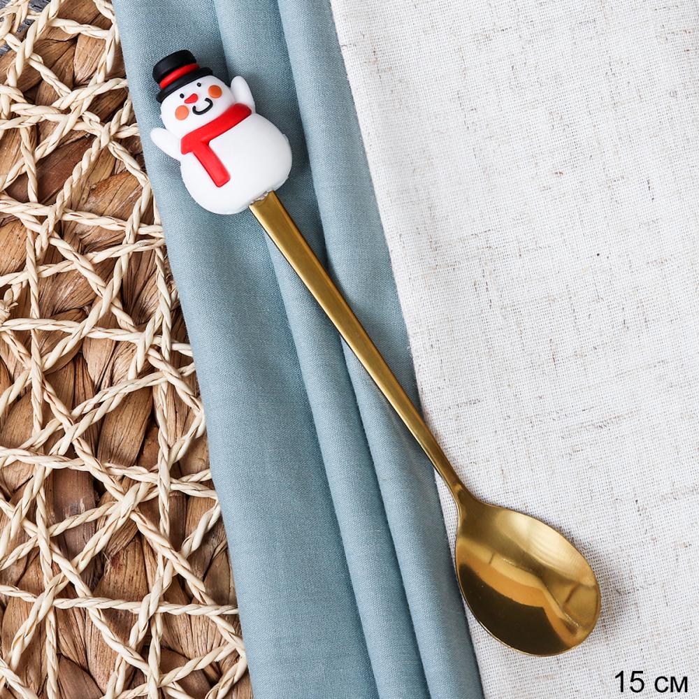 Ложка чайная золото силикон Снеговик / А-103 /уп 300/ Новогодняя