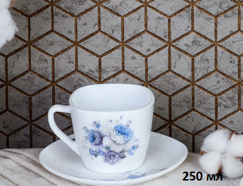 Чайная пара 250 мл квадратная ПАРА / FXB220/12 (7326) /уп 8/ Серо-синяя роза