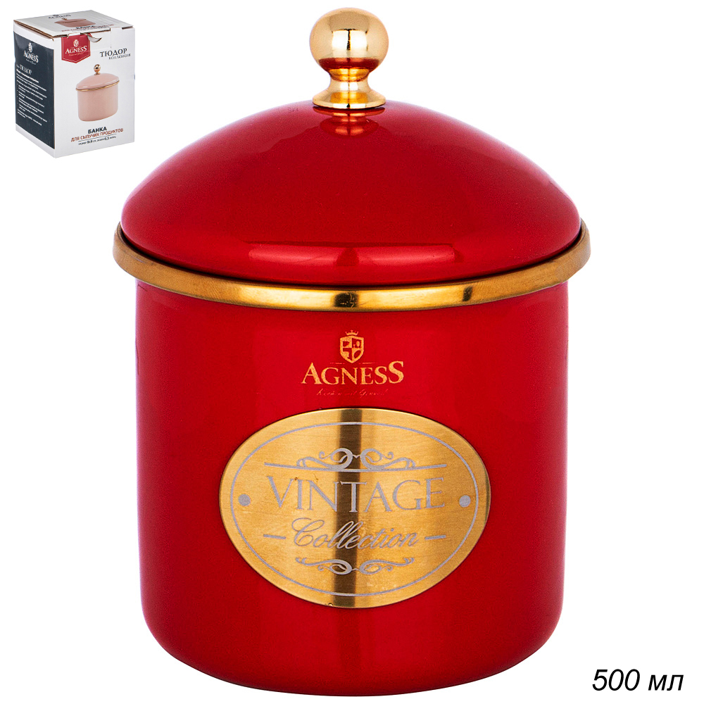 Банка для сыпучих продуктов Agness 500 мл / 950-355 /уп 8/ эмалированная/красная