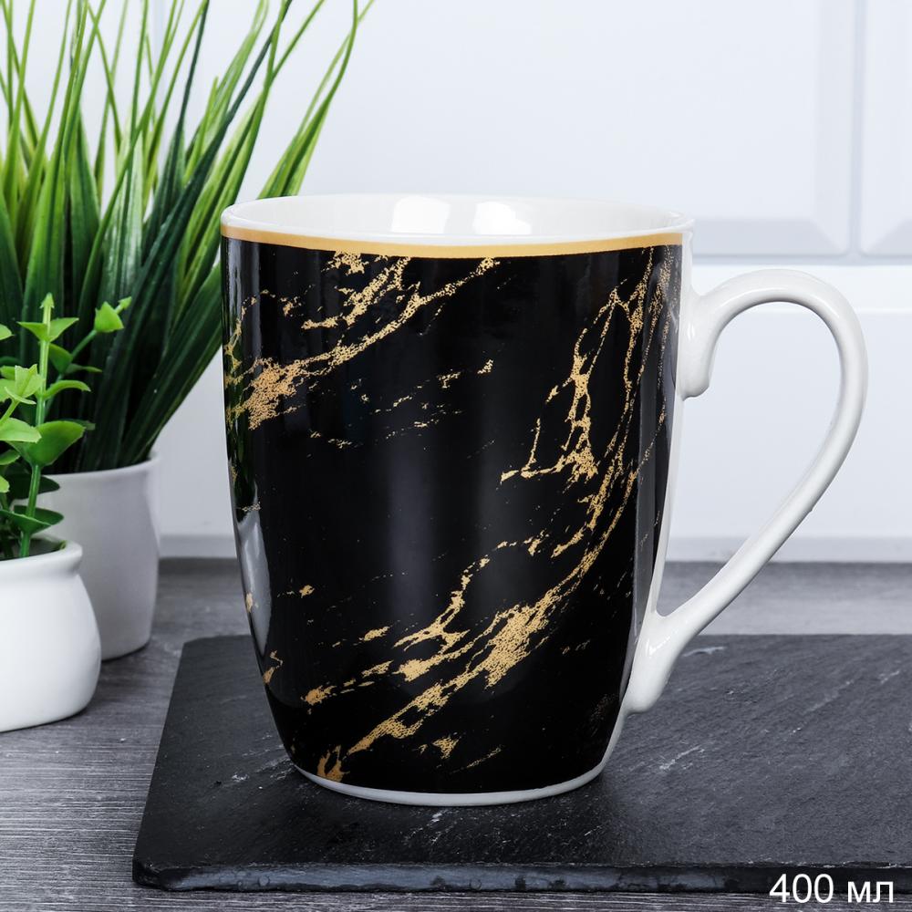 Кружка 400 мл Абстракция черная с золотом / 4809-7 / уп 72/