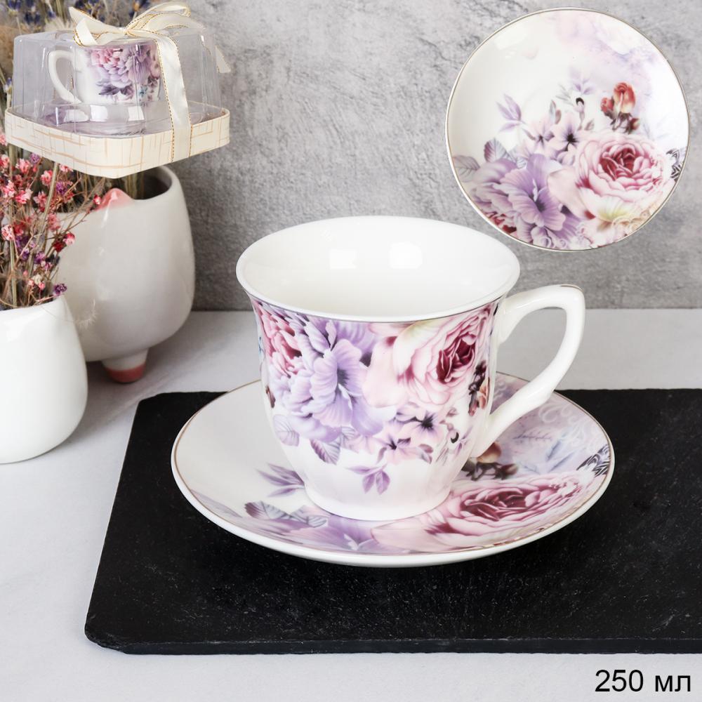 Чайная пара 2 предмета 250 мл PVC / 2416-2PV /уп 36/ Костяной фарфор