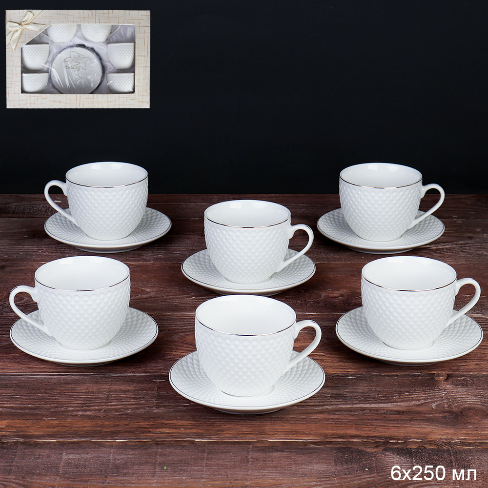 Чайный набор 12 предметов 250 мл / TC69E-12G-230 /уп 8/ Фактурный костяной