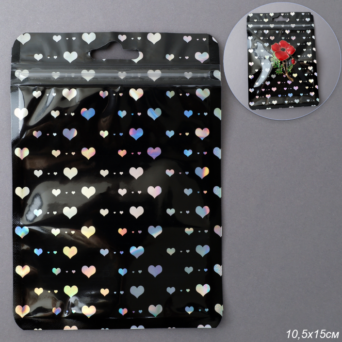 Пакет подарочный 10,5х15 см сердце черный / ZIP-01 / штучно