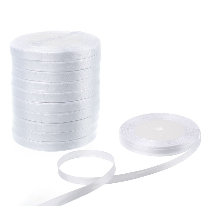 Лента атласная декоративная 25ярд х 1см 10 штук набор / 001 /уп 80/белая