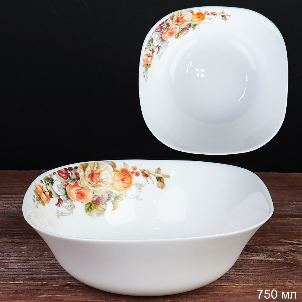 Салатник квадратный 750 мл 170 мм тарелка глубокая А / 13/87595/XN (7064) Букет пионов