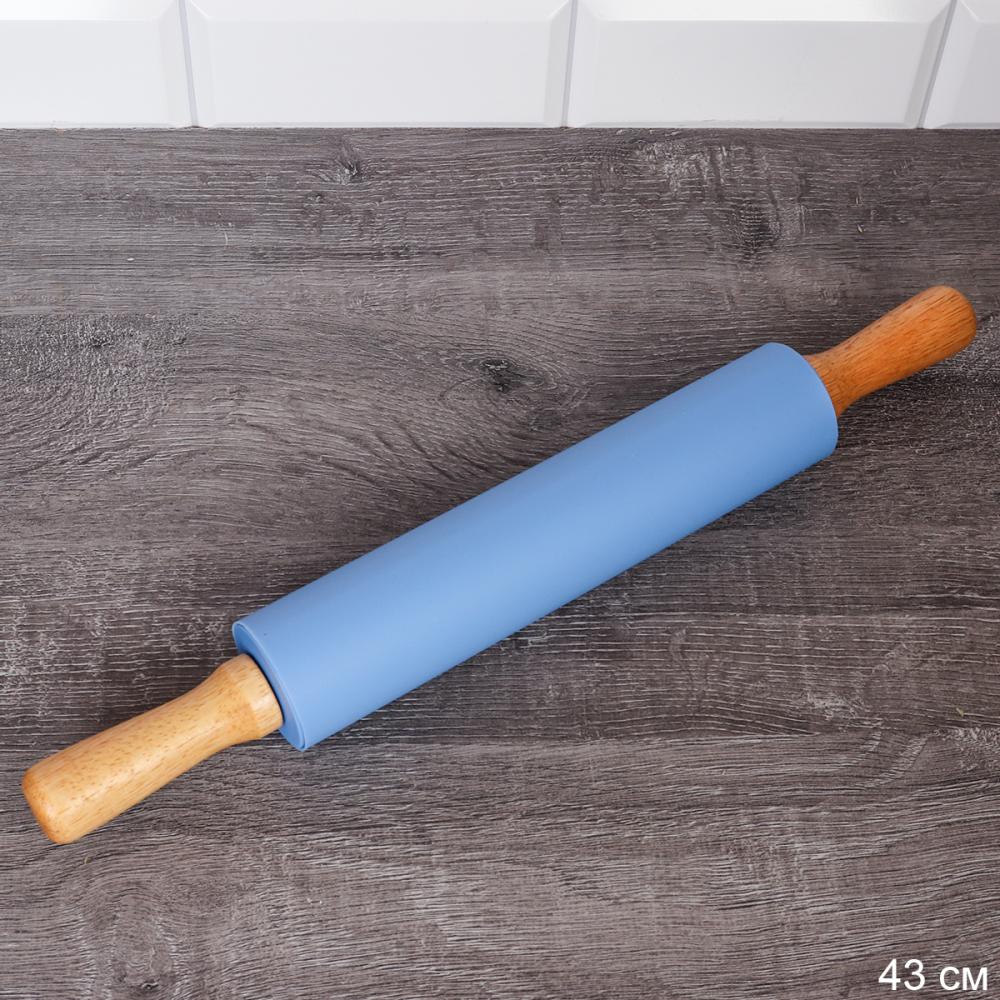 Скалка 43х25х5см силикон дерево / RL-919 /уп 72/ синий