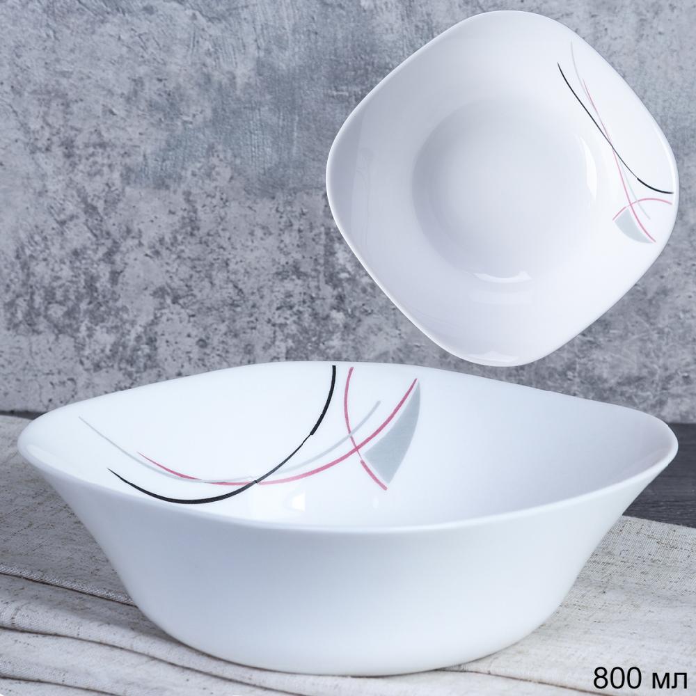 Салатник квадратный 750 мл 170 мм тарелка глубокая / FSW-75 (7267) /уп 6/48/ Полосы бордо