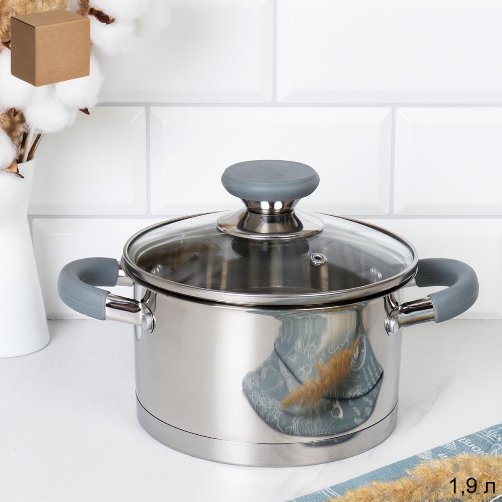 Кастрюля 1.9 л Евро / LB-S-1931B-8C 1,9 /уп 1/ индукция/ ручки с силиконом/ Гофрокороб/ KISIGA