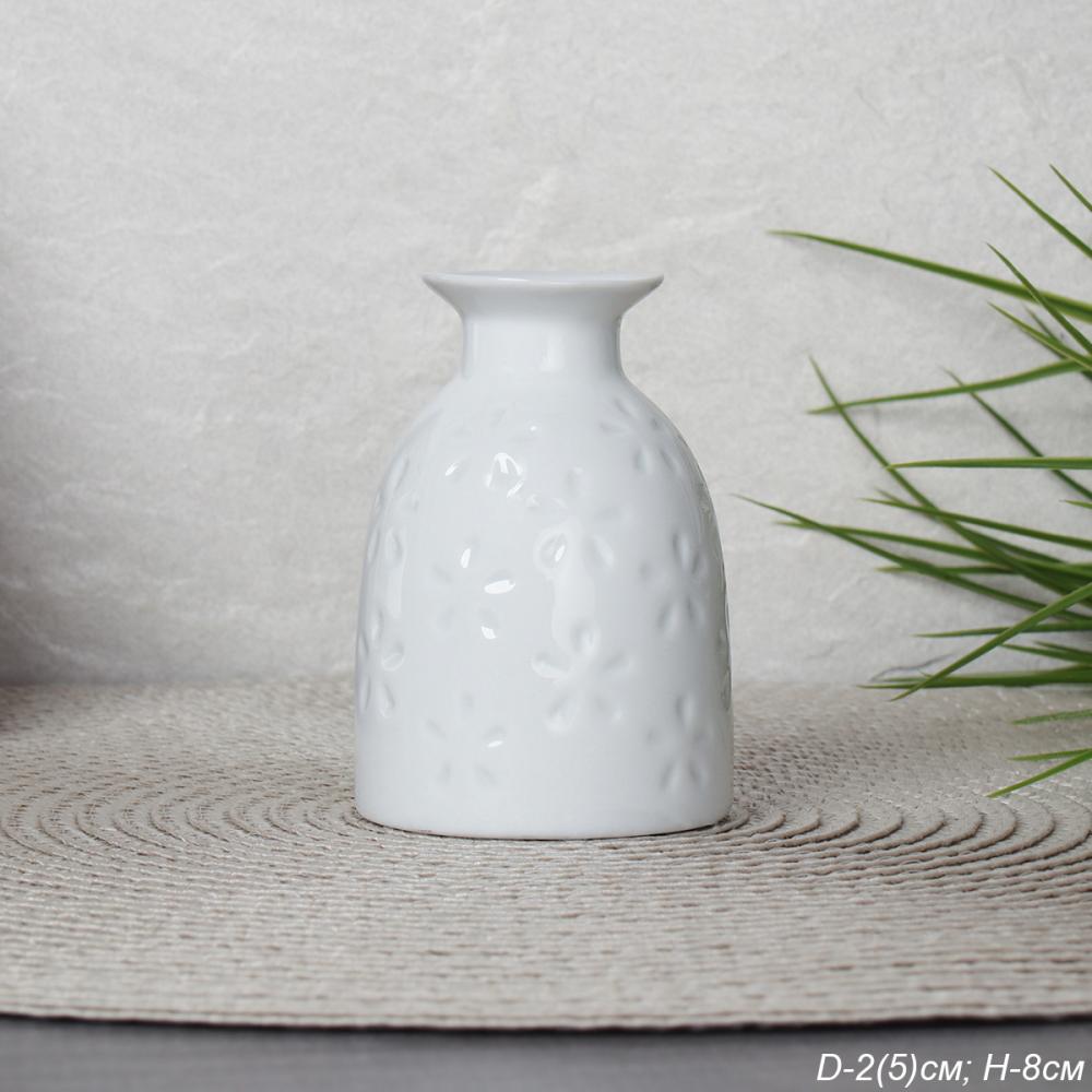 Ваза 8 см белая фактурная цветочек / YBN-94 /уп 60/