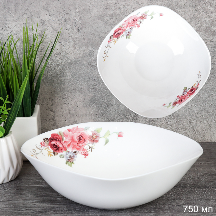 Тарелка суповая квадратная 750 мл 190 мм / LKSW75 (2024) /уп 6/36/ Розовая композиция 735590