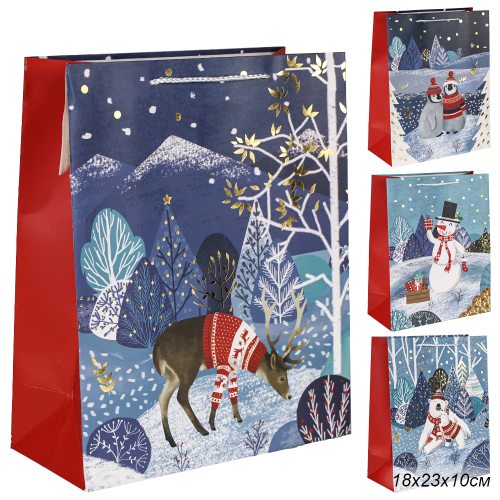 Пакет подарочный 18x23x10см / 5386M /уп 12/720/Новый год