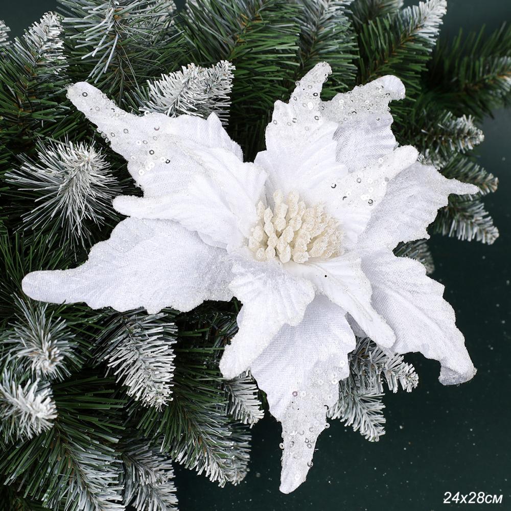 Цветок декоративный Пуансеттия 24х28 см белый / NG33-9 /уп 60/600/