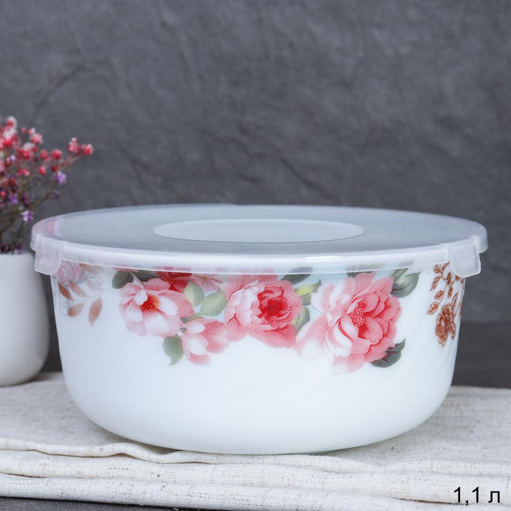 Салатник с крышкой 1,1 л А / HDW3B-XN (6801) /уп 12/ Розы на голубом